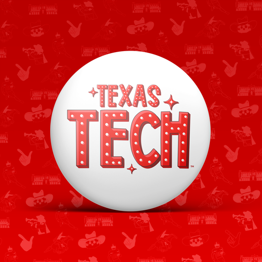 a white circle with red text on it
