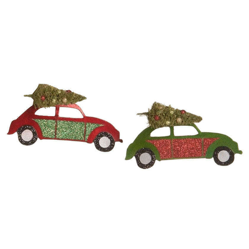 Tin Punch Buggy with Tree Ornament Set of 2 by Bethany Lowe Designs
