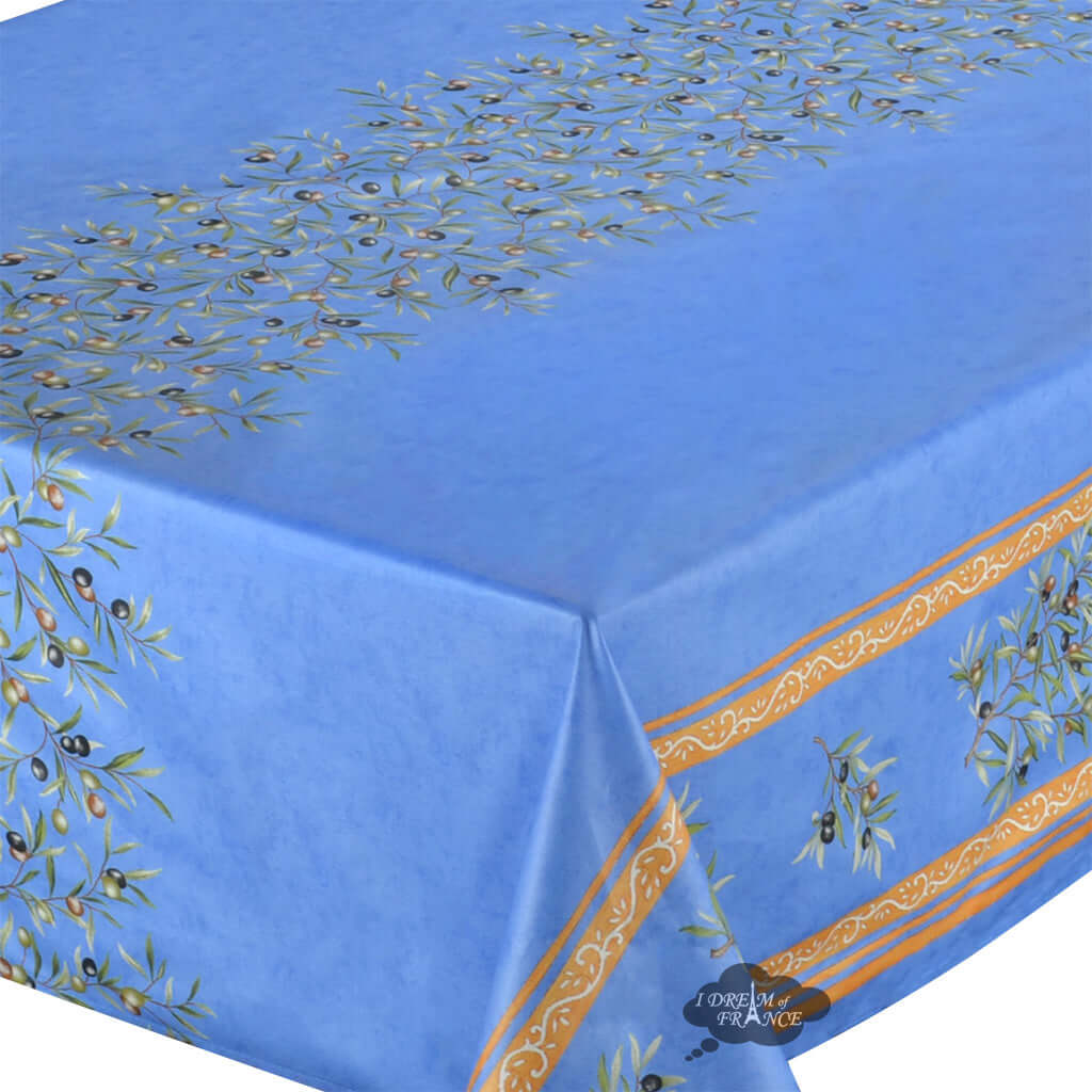 French Provencal tablecloth - Acrylic coated cotton, Spill-proof - 60" square - Clos des Oliviers blue | Label France