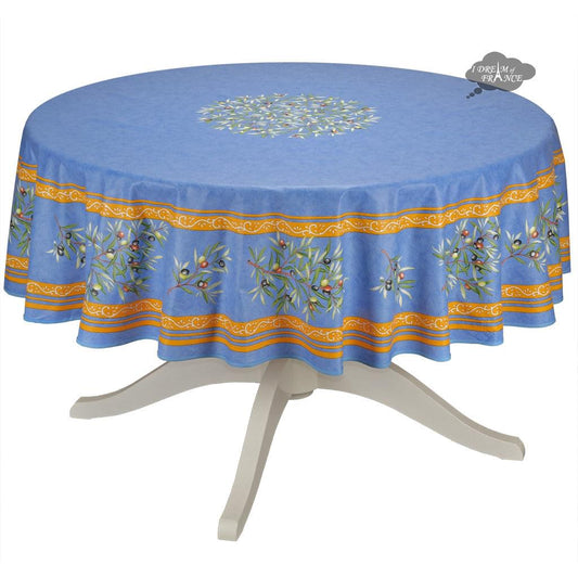 French Provencal tablecloth - Cotton, natural or acrylic-coated - 70" round - Clos des Oliviers blue | Label France