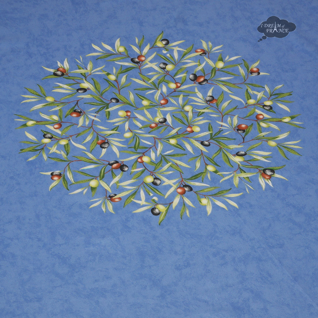 French Provencal tablecloth - Cotton, natural or acrylic-coated - 70" round - Clos des Oliviers blue | Label France