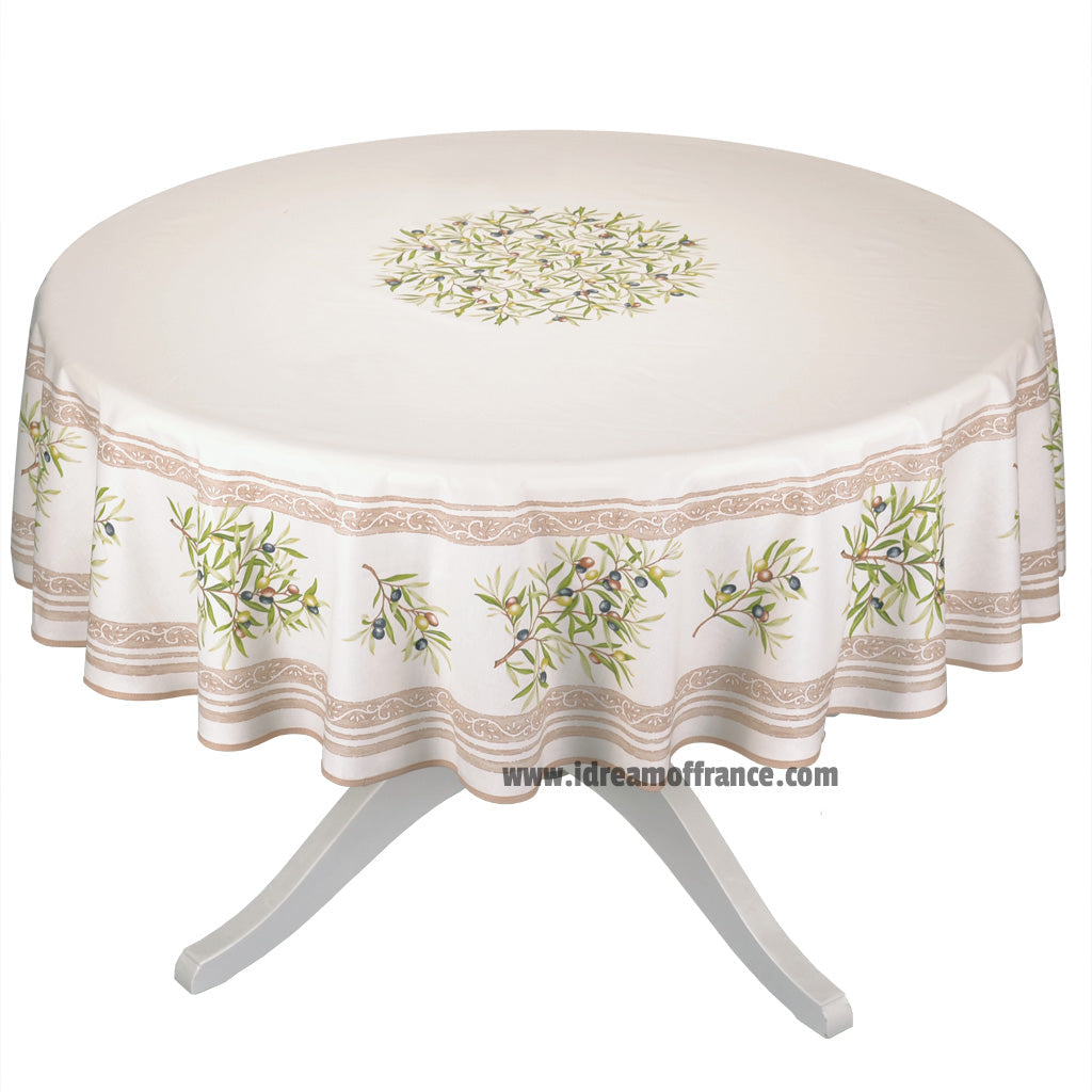 French Provencal tablecloth - Cotton, natural or acrylic-coated - 70" round - Clos des Oliviers cream | Label France