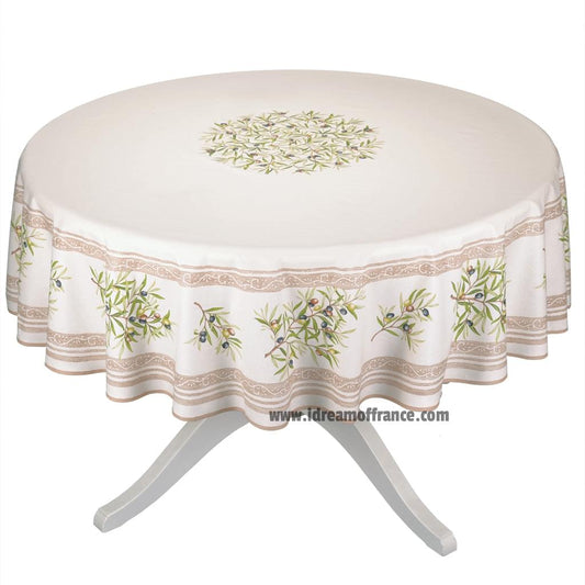 French Provencal tablecloth - Cotton, natural or acrylic-coated - 70" round - Clos des Oliviers cream | Label France