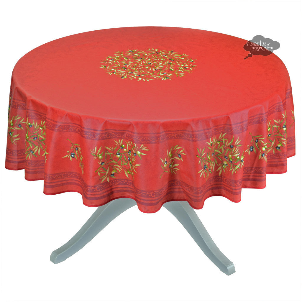 French Provencal tablecloth - Cotton, natural or acrylic-coated - 70" round - Clos des Oliviers red | Label France