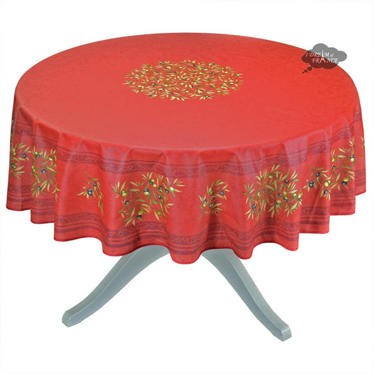 French Provencal tablecloth - Cotton, natural or acrylic-coated - 70" round - Clos des Oliviers red | Label France