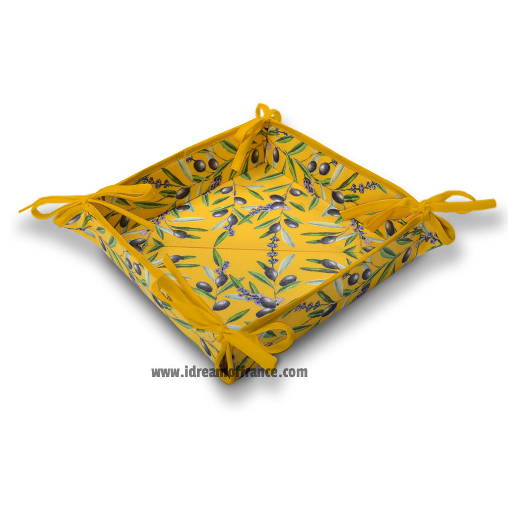 Lauris Yellow Coated Cotton French Bread Basket by Tissus Toselli