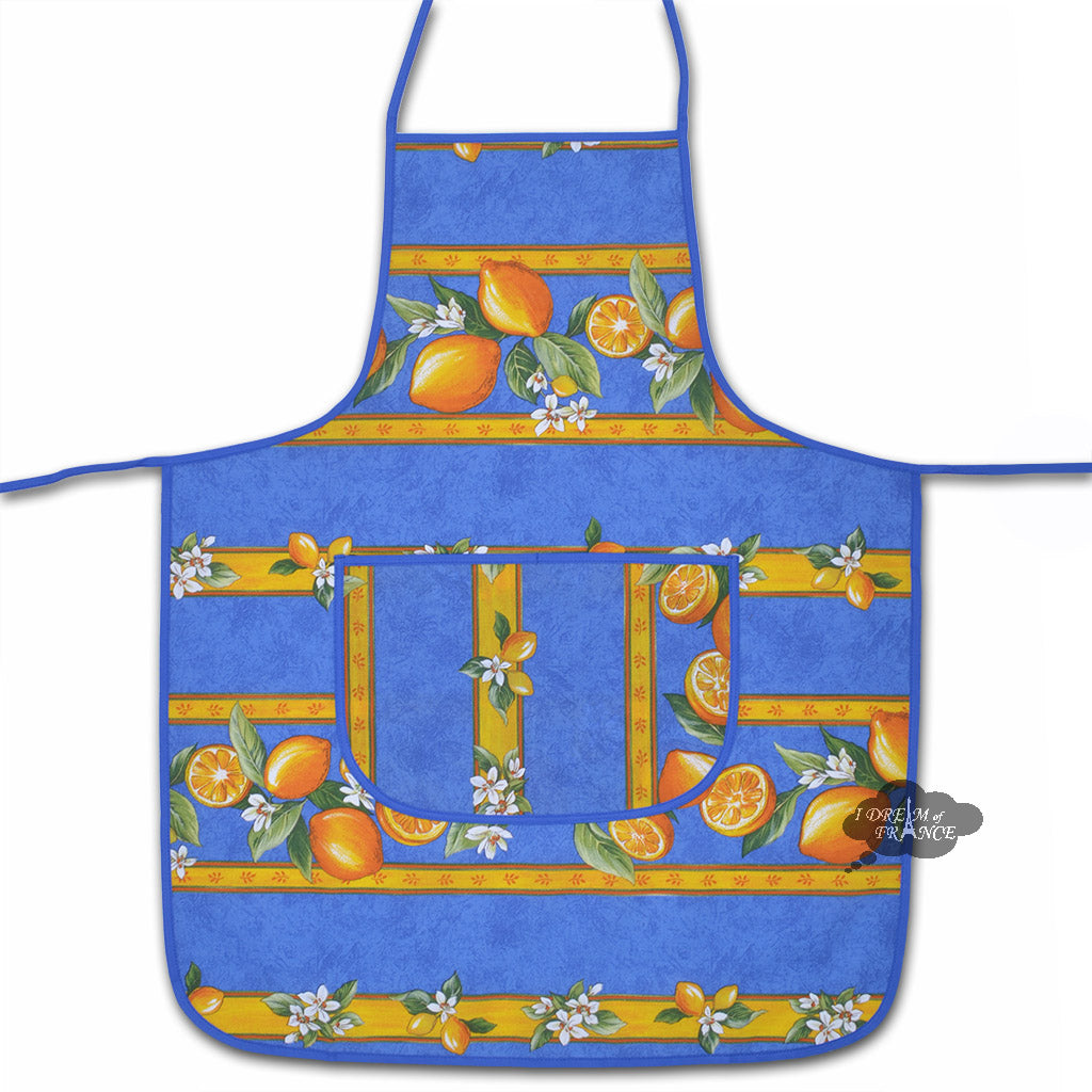 French kitchen apron - 100% cotton - Lemons blue | Tissus Toselli