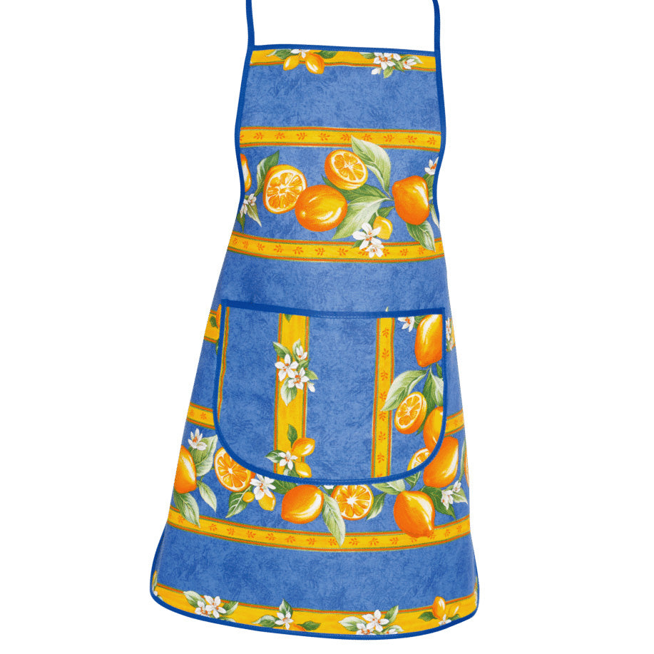 French kitchen apron - 100% cotton - Lemons blue | Tissus Toselli