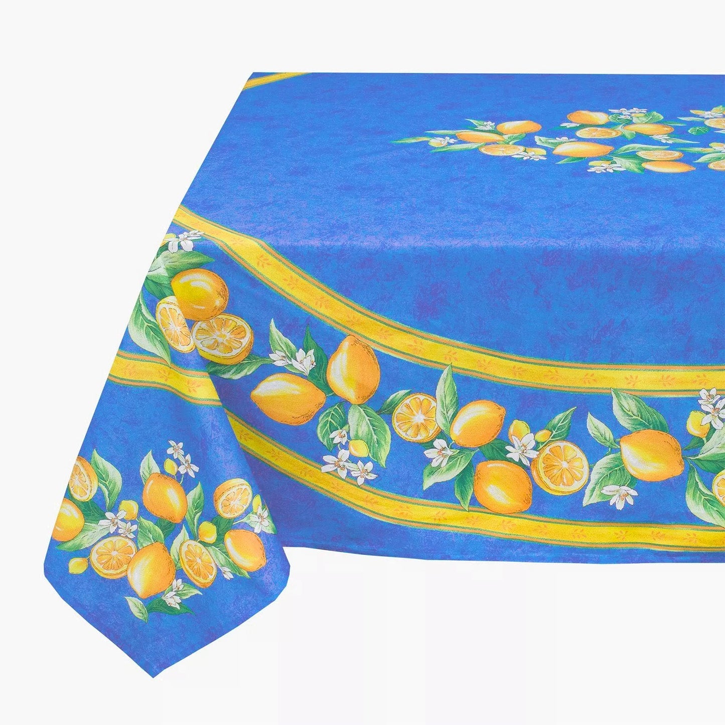 French Provencal tablecloth - Acrylic coated cotton, Spill-proof - 60x96" Rectangular - Lemons blue | Tissus Toselli