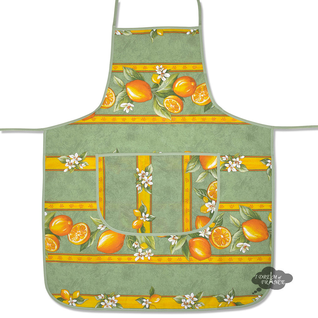 French kitchen apron - 100% cotton - Lemons green | Tissus Toselli