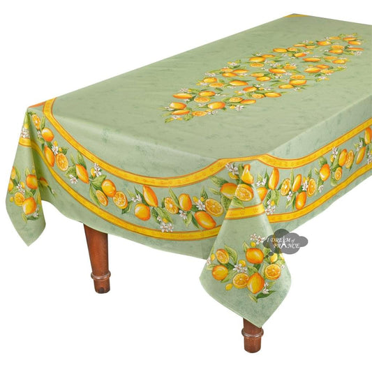 French Provencal tablecloth - Acrylic coated cotton, Spill-proof - 60x96" Rectangular - Lemons green | Tissus Toselli