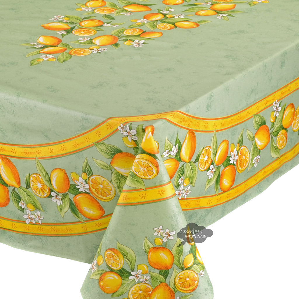 French Provencal tablecloth - Acrylic coated cotton, Spill-proof - 60x96" Rectangular - Lemons green | Tissus Toselli