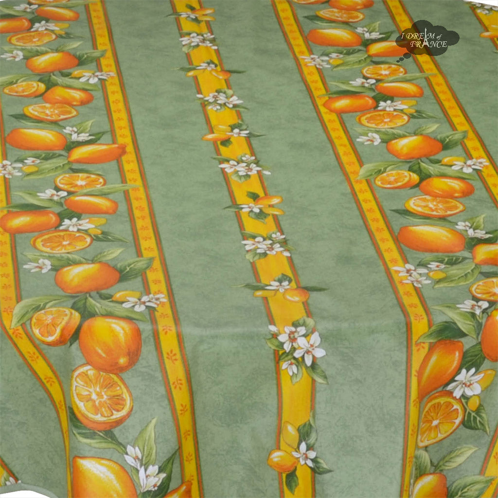 French Provencal tablecloth - Cotton, natural or acrylic-coated - 58" round - Lemon green | Tissus Toselli