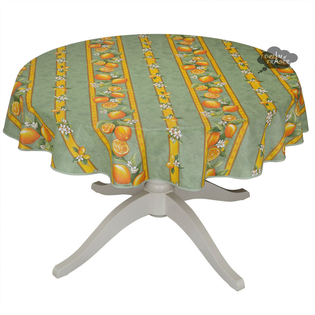 French Provencal tablecloth - Cotton, natural or acrylic-coated - 58" round - Lemon green | Tissus Toselli