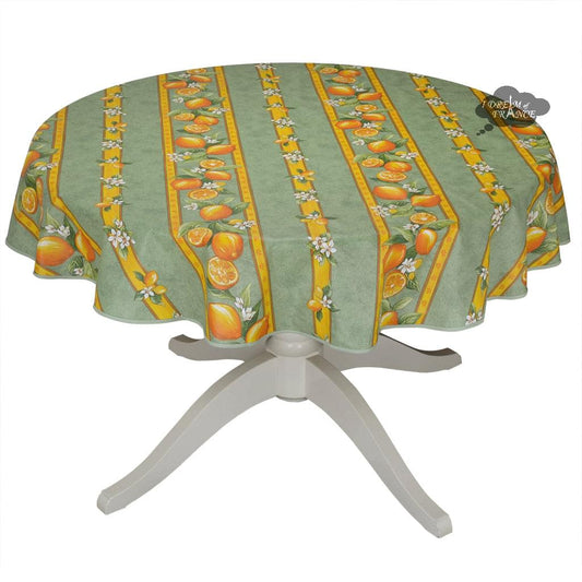 French Provencal tablecloth - Cotton, natural or acrylic-coated - 58" round - Lemon green | Tissus Toselli