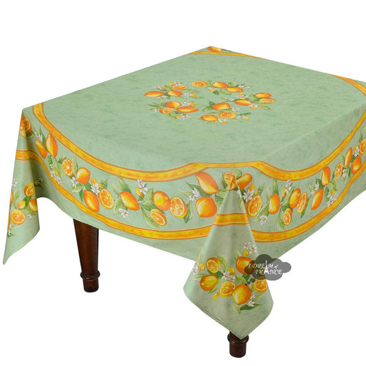French Provencal tablecloth - Acrylic coated cotton, Spill-proof - 70" square - Lemons green | Tissus Toselli