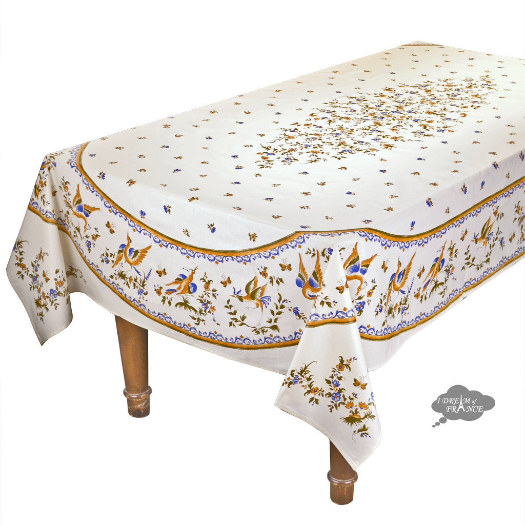 French Provencal tablecloth - Acrylic coated cotton, Spill-proof - 60x96" Rectangular - Moustiers blue | Tissus Toselli
