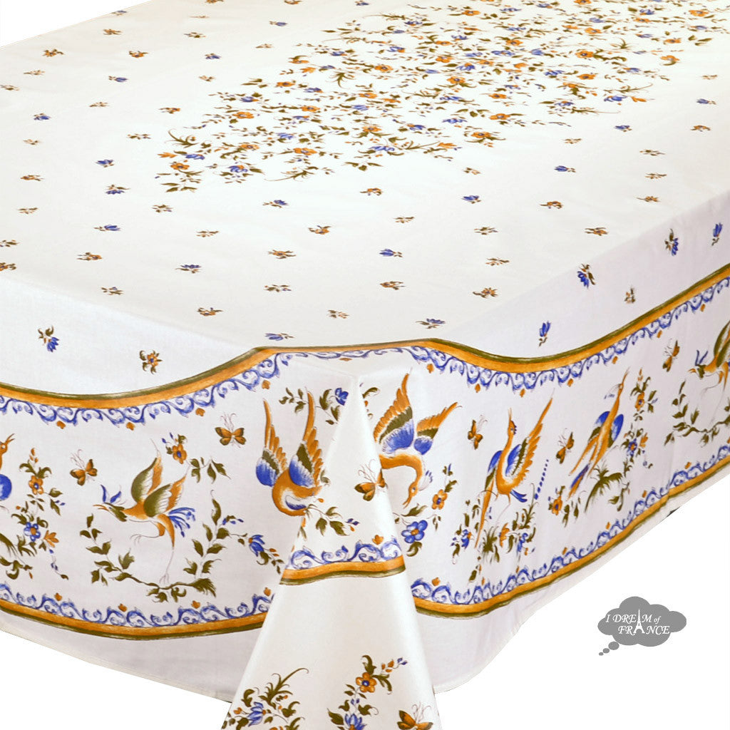 French Provencal tablecloth - Acrylic coated cotton, Spill-proof - 60x96" Rectangular - Moustiers blue | Tissus Toselli