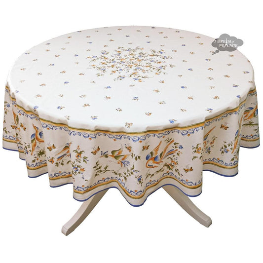 French Provencal tablecloth - Cotton, natural or acrylic-coated - 70" round - Moustiers blue | Tissus Toselli