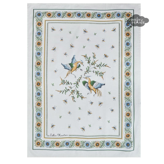 French kitchen towel - Printed cotton - Moustiers Green & Cream | Tissus Toselli