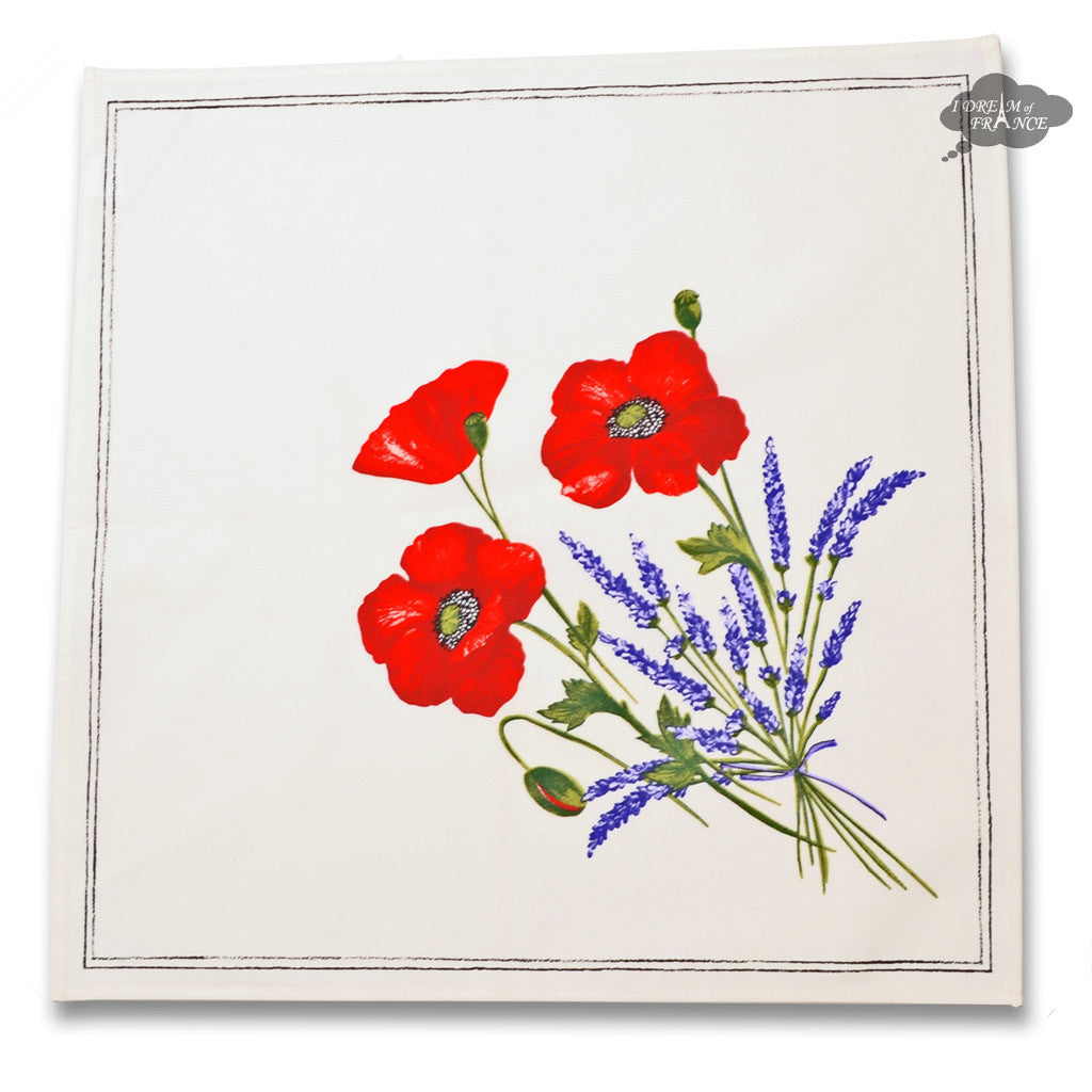 French Provencal napkin - Cotton - Poppies ivory | Tissus Toselli