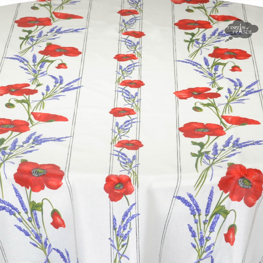 French Provencal tablecloth - Acrylic coated cotton, Spill-proof - 58" round - Poppies ivory | Tissus Toselli