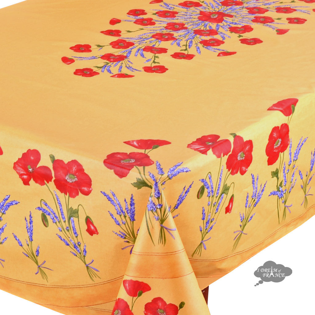 French Provencal tablecloth - Acrylic coated cotton, Spill-proof - 60x96" Rectangular - Poppies yellow | Tissus Toselli