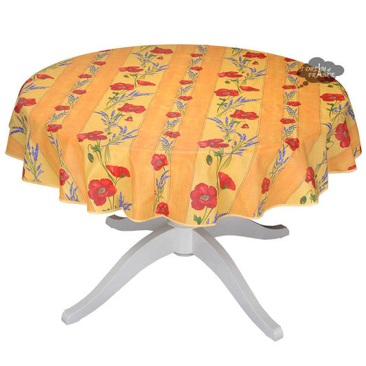French Provencal tablecloth - Acrylic coated cotton, Spill-proof - 58" round - Poppies yellow | Tissus Toselli