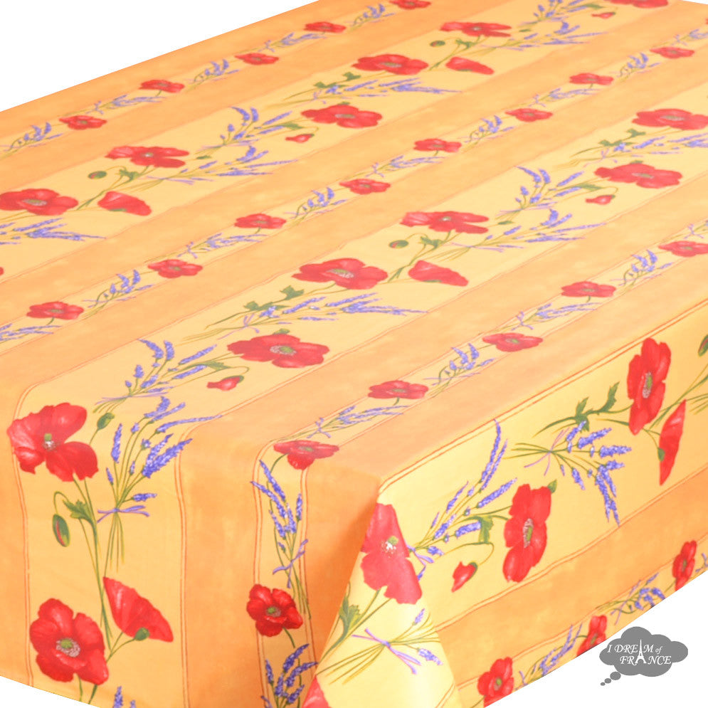 French Provencal tablecloth - Acrylic coated cotton, Spill-proof - 58" square - Poppies yellow | Tissus Toselli