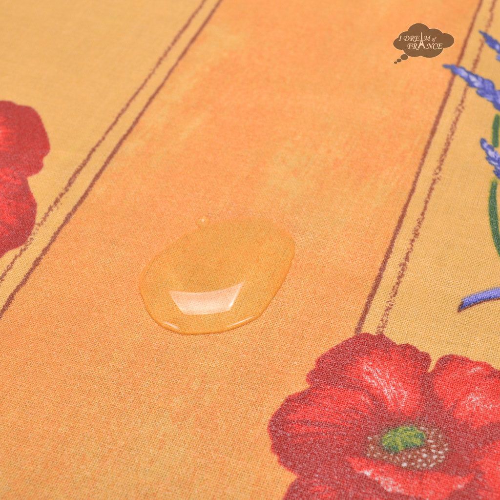 French Provencal tablecloth - Acrylic coated cotton, Spill-proof - 58" round - Poppies yellow | Tissus Toselli