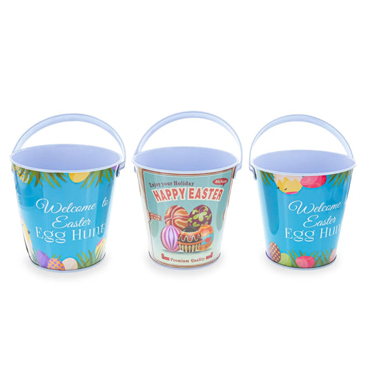 a group of buckets with designs