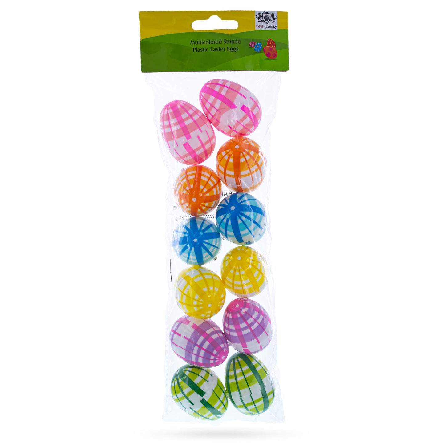 Set of 12 Fillable Easter Eggs Multicolor Plaid Plastic Hinged Eggs 2.25 Inches