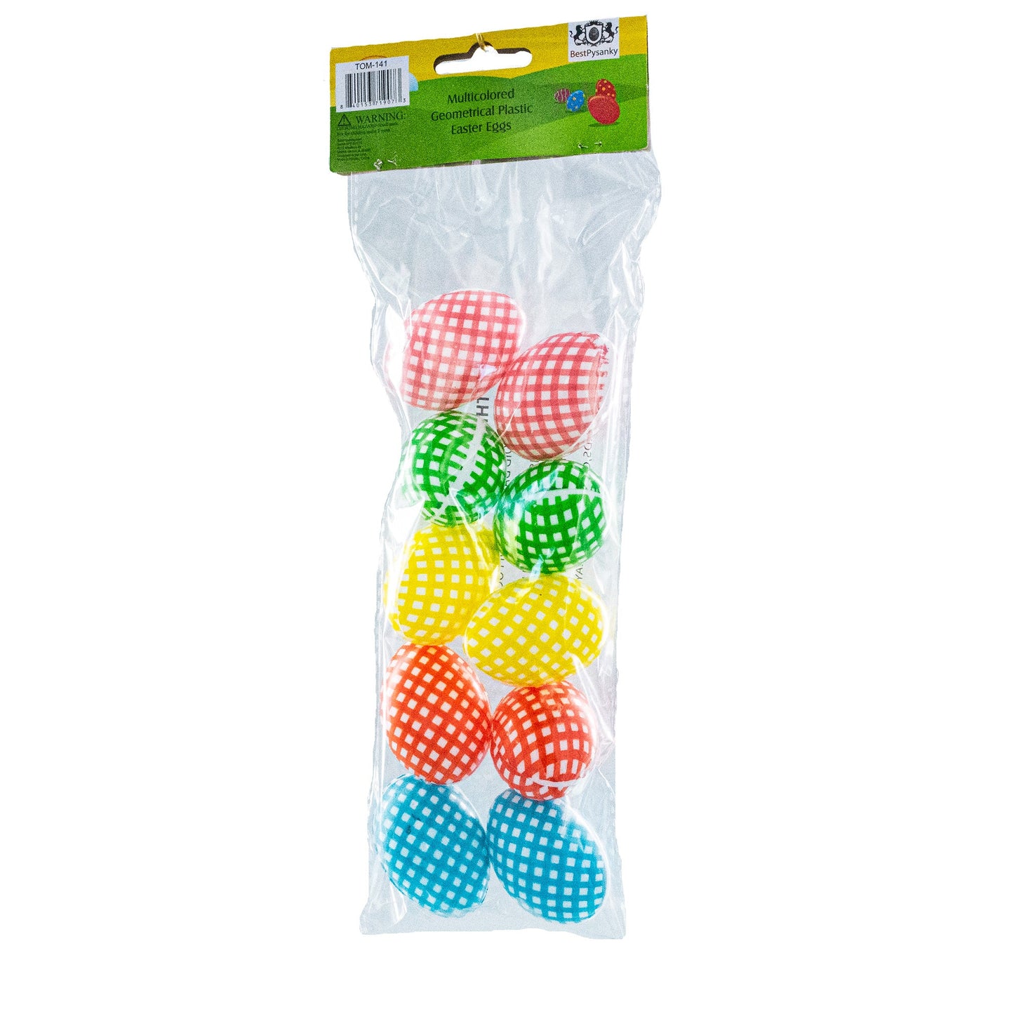 Set of 10 Gingham Checkered Plastic Easter Eggs - Fillable Hunt Decor 2.25 Inches