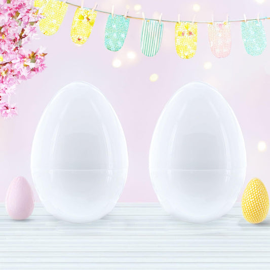 Set of 2 White Large  Jumbo  Giant Fillable Plastic Easter Eggs 10 Inches