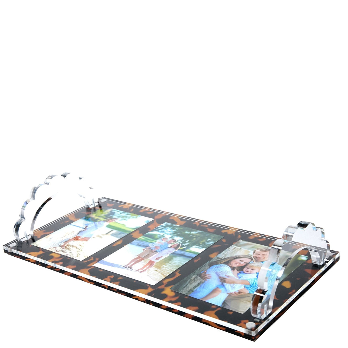 Tortoise Base Acrylic Scallop Handle Photo Tray