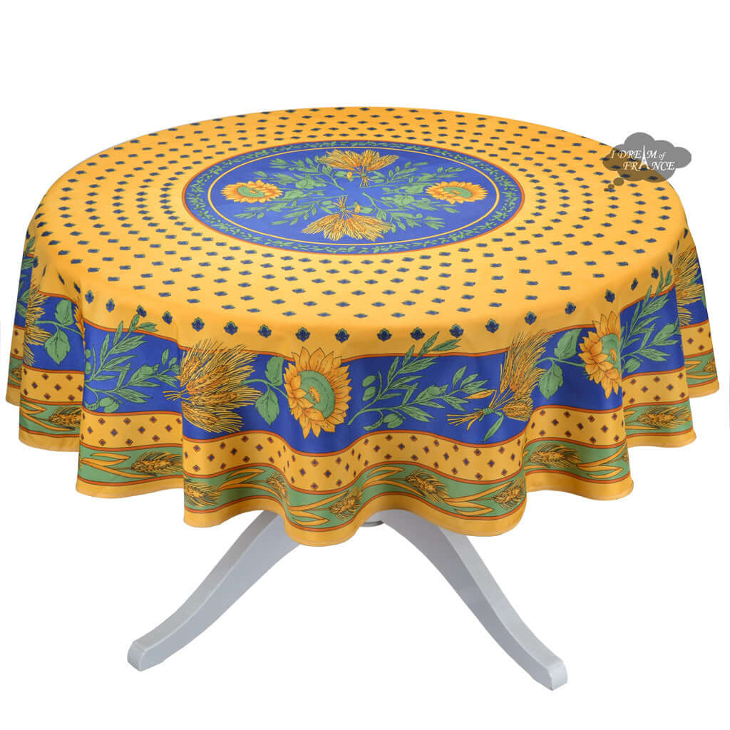 French Provencal tablecloth - Polyester - Stain-resistant - 70" round - Tournesol blue | Provence Imports