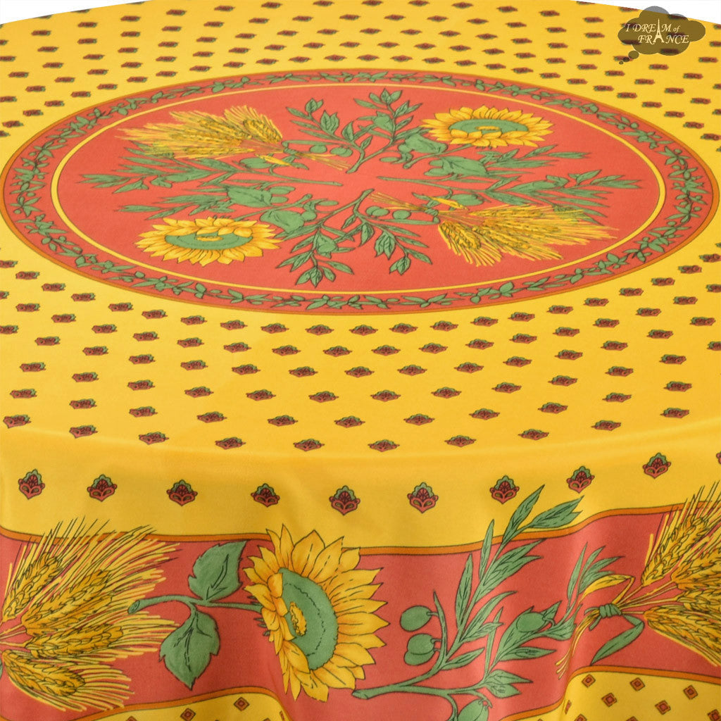 French Provencal tablecloth - Polyester - Stain-resistant - 70" round - Tournesol red | Provence Imports