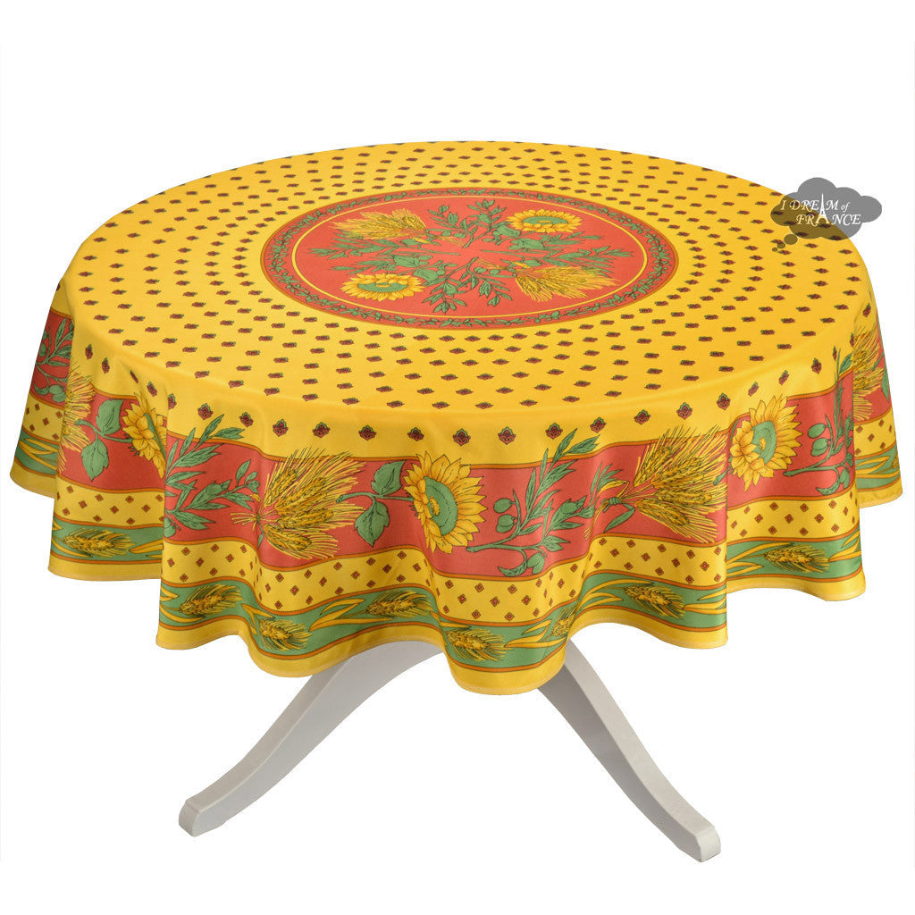 French Provencal tablecloth - Polyester - Stain-resistant - 70" round - Tournesol red | Provence Imports