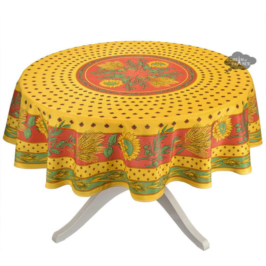 French Provencal tablecloth - Polyester - Stain-resistant - 70" round - Tournesol red | Provence Imports
