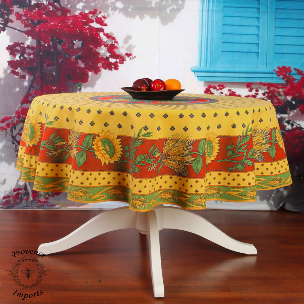 French Provencal tablecloth - Polyester - Stain-resistant - 70" round - Tournesol red | Provence Imports