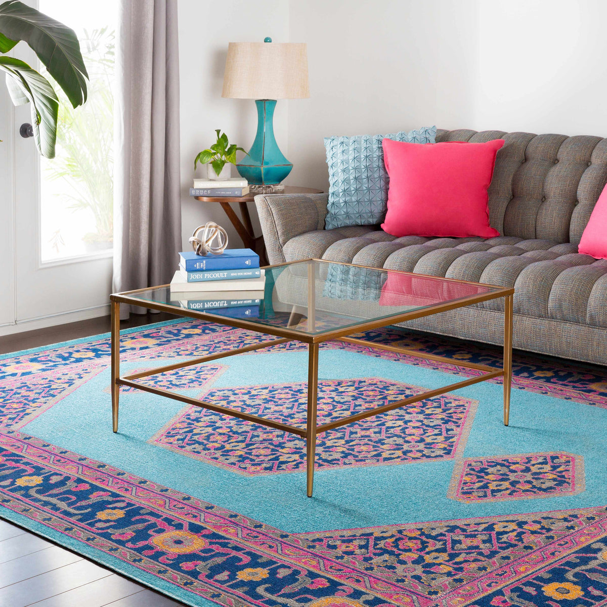 a living room with a couch and a coffee table