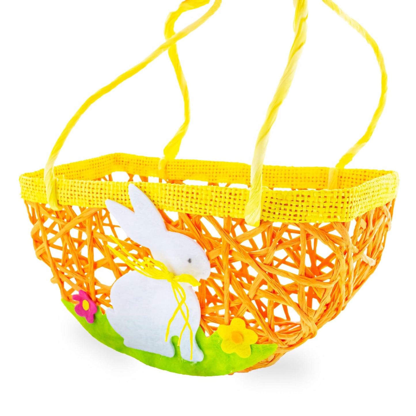 Set of 2 Easter Bunny Egg Hunt Baskets With Floral Accent 6 Inches Tall