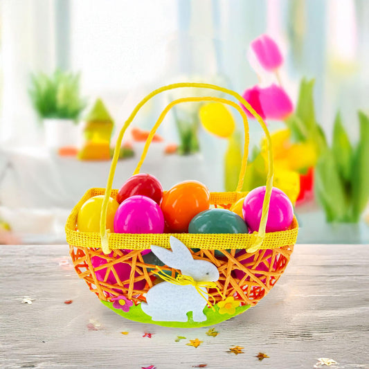 Set of 2 Easter Bunny Egg Hunt Baskets With Floral Accent 6 Inches Tall
