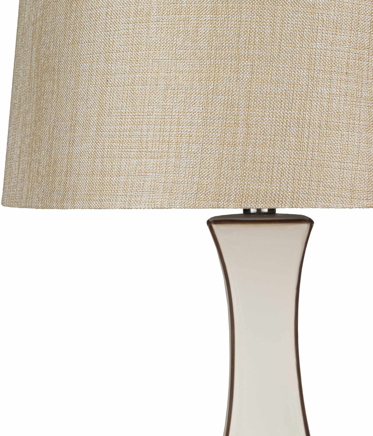 a white and tan lamp shade