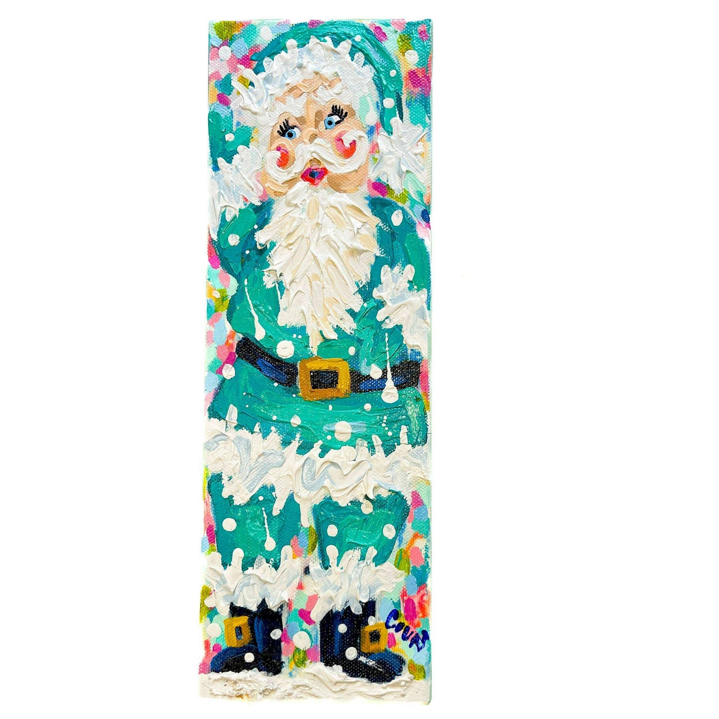 Turquoise Vintage Santa Original Painting