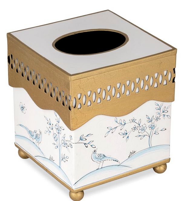 Ivory & Blue Pierced Wastepaper Basket & Tissue Holder (2 Options)