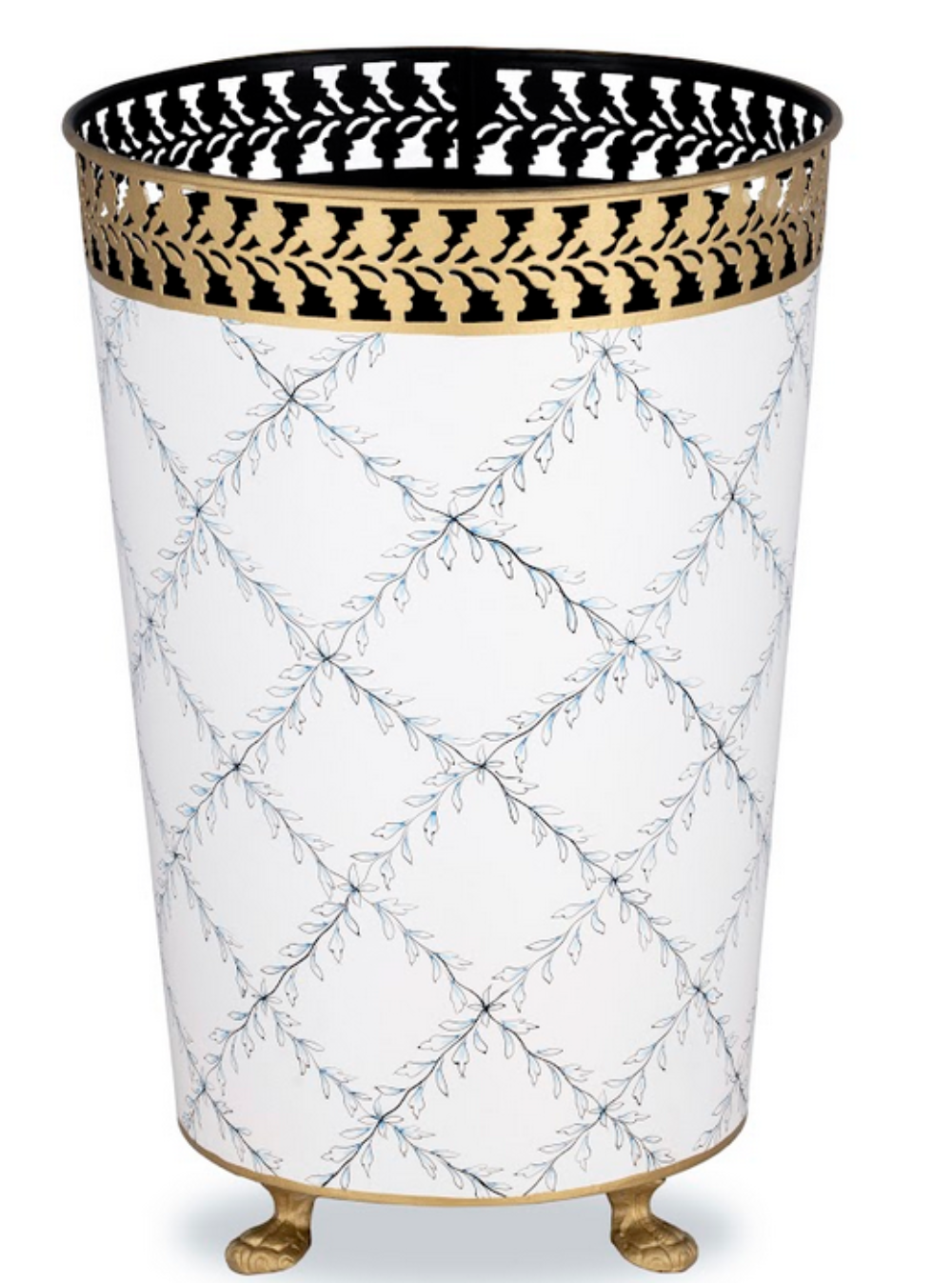 Ivory & Blue Pierced Gold Leaf Wastepaper Basket & Tissue (2 Options)