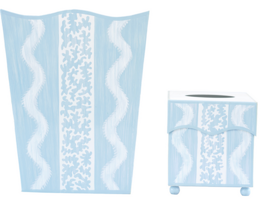 a blue and white box
