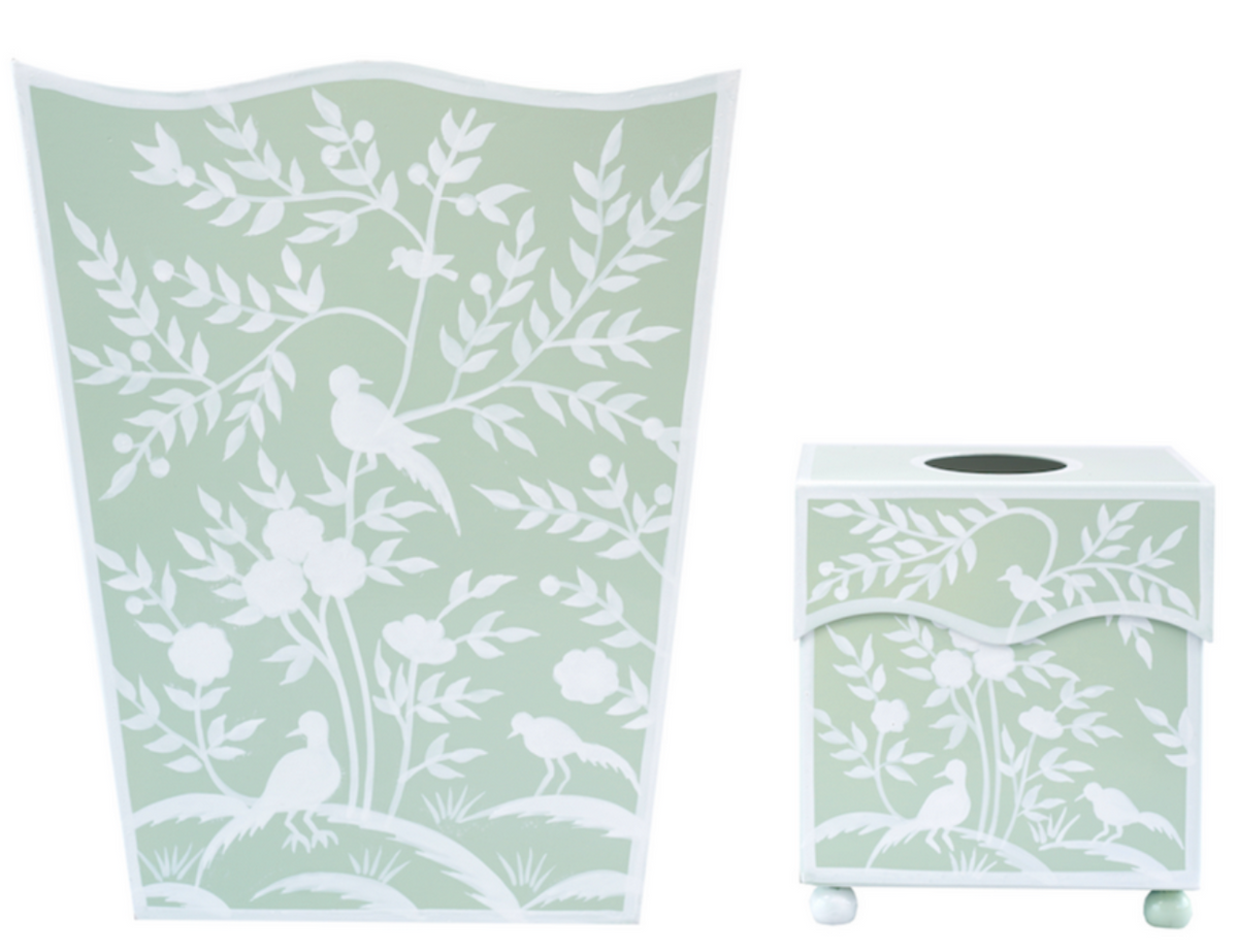 Green Bird & Vine Wastepaper Basket & Tissue (2 Options)