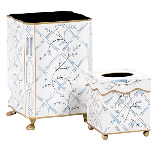 Blue Bamboo & Floral Tissue Holder & Wastepaper Basket (2 Options)